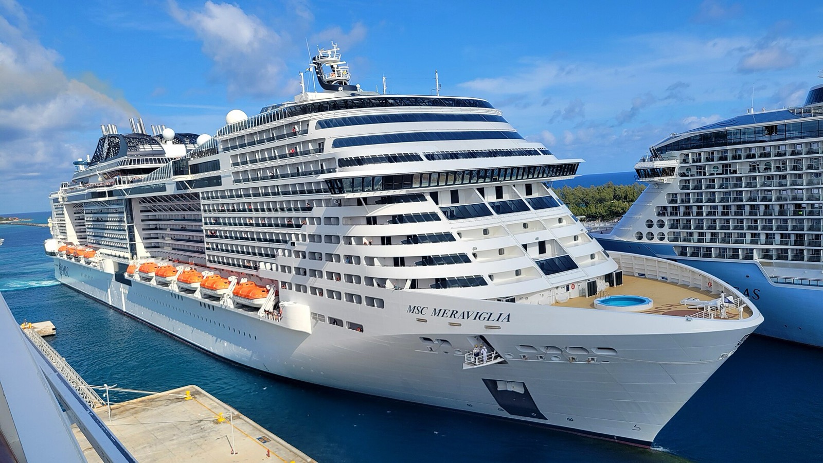 MSC Meraviglia moored at Nassau Cruise Port beside another large cruise ship