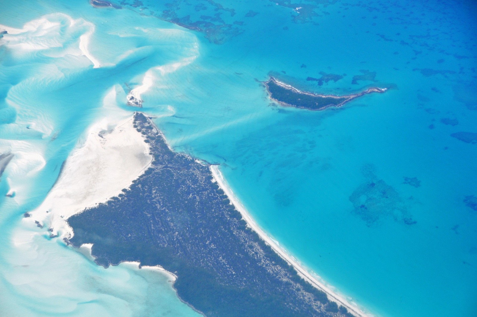 Aerial view of Hawksbill Cay's beaches and mangrove shoreline