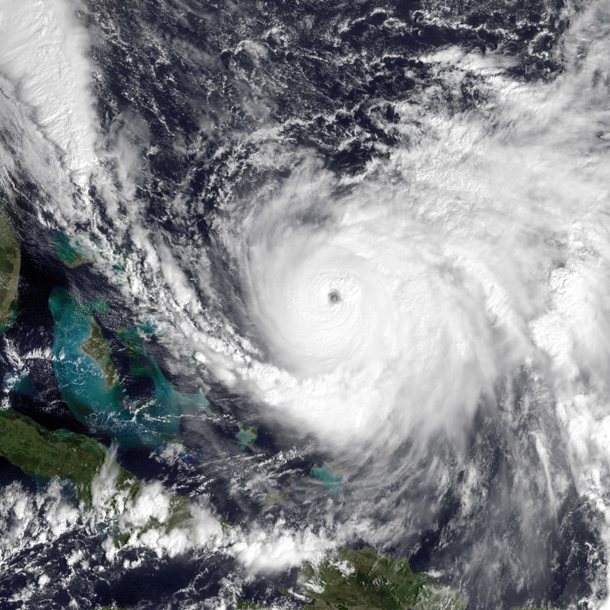 Satellite view of Hurricane Joaquin with its eye and cloud bands over the central Bahamas