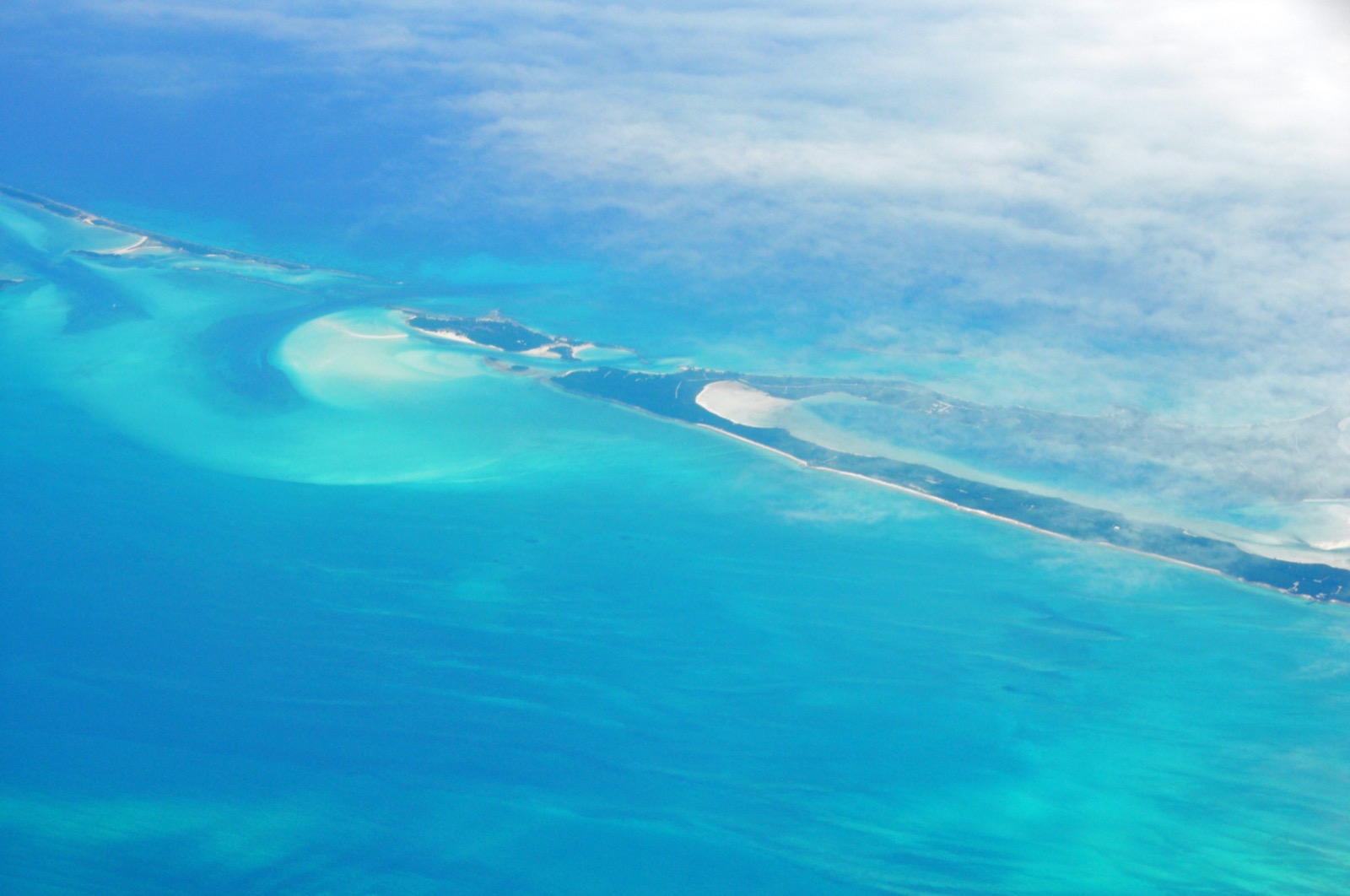 Aerial view of Norman's Cay and Little Norman's Cay in the Exumas
